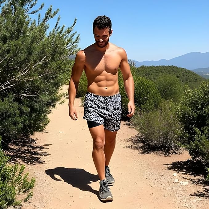 INGEAR Men's Athletic Stretch Workout Shorts Gym Quick Dry Running Trunks Boxer Lining