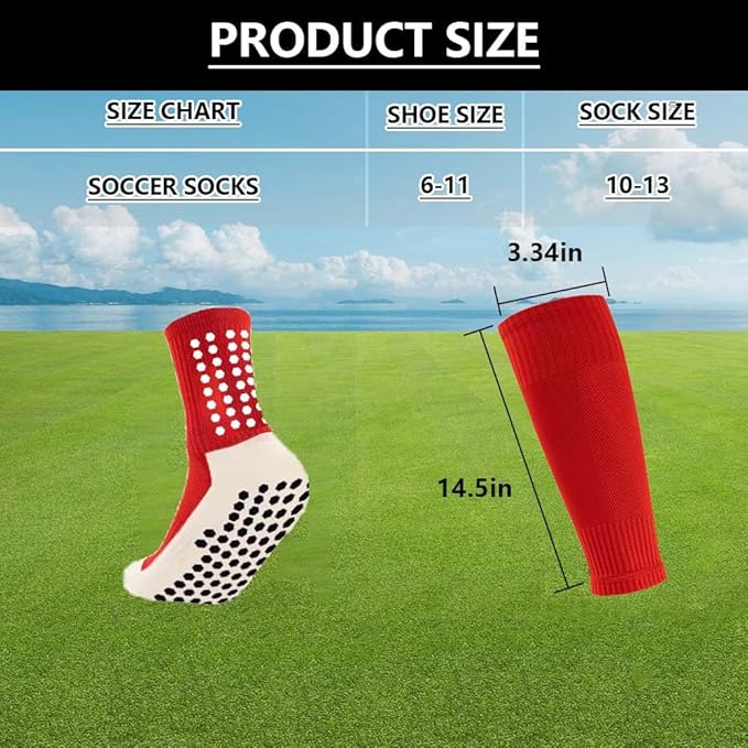 3 Pairs Mens Grip Soccer Socks, 3 Pairs Shin Sleeves with 1 Pack Shin Guards and 4 Shin Straps, Soccer Football Game Set 11 Pcs