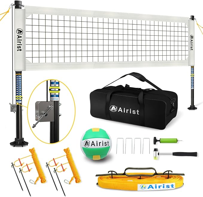 Heavy Duty Volleyball Net Outdoor with Steel Anti-Sag System, Adjustable Aluminum Poles, Professional Volleyball Nets Set for Backyard and Beach, Volleyball and Carrying Bag