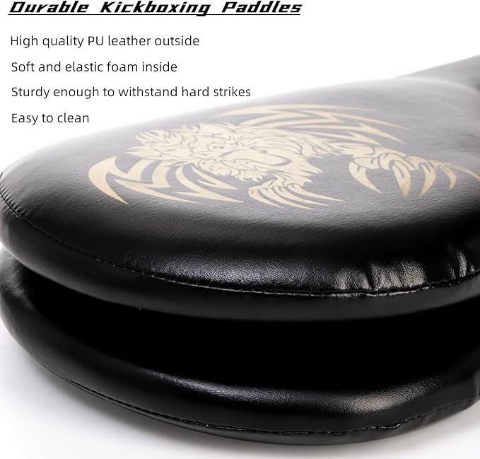 2 Pack Taekwondo Kick Pads, 15 x 7.5 x 2 inch Double Martial Arts Training Paddles, PU Leather Kickboxing Punching Target Pads, TKD Strike Boxing Sparring Equipment for Youth Adult, Black
