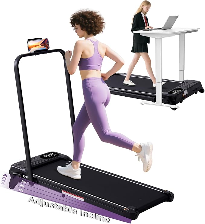 Portable Foldable Walking Pad with Handle Bar and Adjustable Incline, Under Desk Walking Pads Treadmill with Incline and Handles, 3.5HP Folding Electric Treadmills for Home Small, 0.6-7.6MPH, 350LBS