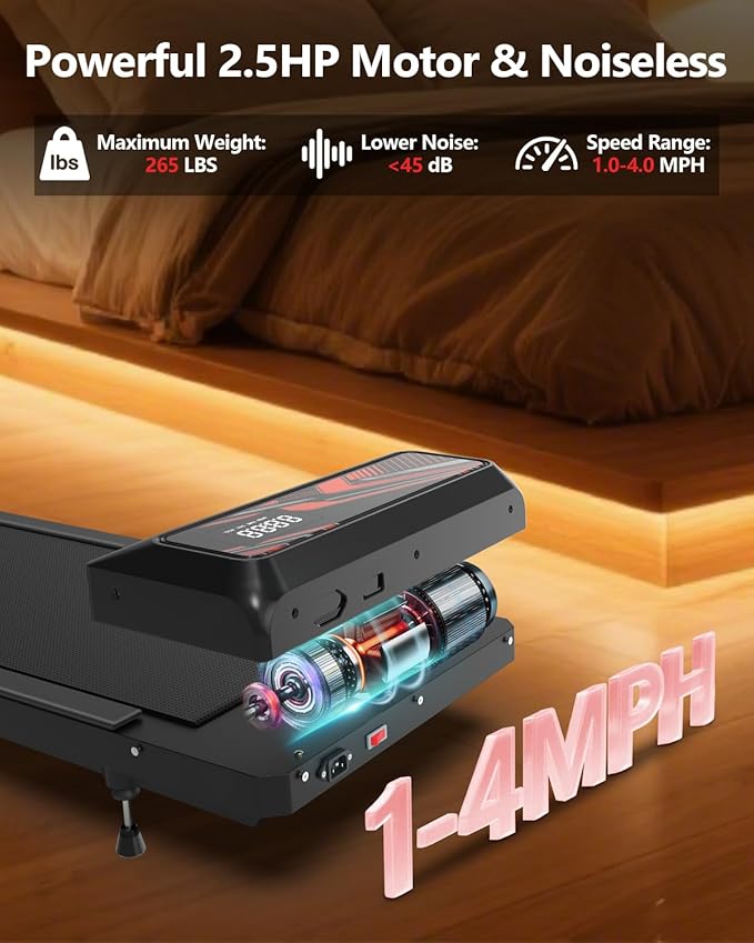 2.5HP Walking Treadmill Pad Incline, Under Desk Treadmill with Remote, 3 in 1 Low Noise Small Walking Mini Pad with Led Screen, Compact Treadmills for Home, 265lbs Capacity