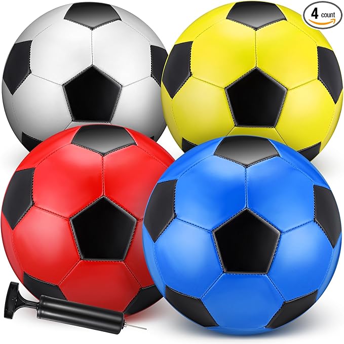HyDren 4 Pack Soccer Ball with Pump Official Size 4/5 Deflated Soccer Balls Bulk for Outdoor Indoor Practice Training Sport Gift for Kids Boys Teen Youth Adult