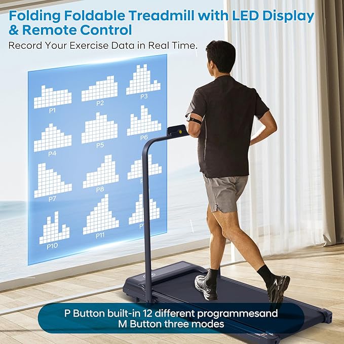 Treadmill with Handles, Folding Foldable Electric Treadmills for Home Small, 3.0HP Walking Pad Treadmills with Handle Bar, 3 in 1 Under Desk Treadmill with Remote Control, LED Display, 300LBS Capacity