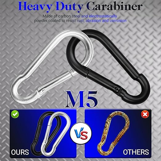 50 Pack 1.97" Heavy Duty Carabiner Clips, M5 Black Galvanized Steel Spring Snap Hooks, Rust-Resistant Keychain Clips for Hammock, Camping, Hiking, Fishing, Swing Set