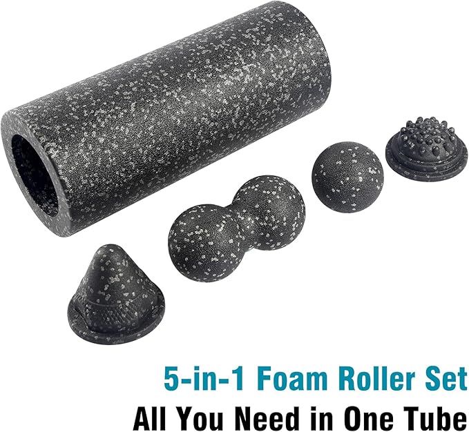 5-in-1 Foam Roller Set for Muscle Recovery – Includes Yoga Roller, Massage Ball, Peanut Ball, Cone, and Acupressure Disc – for Back, Legs, and Full Body Relief