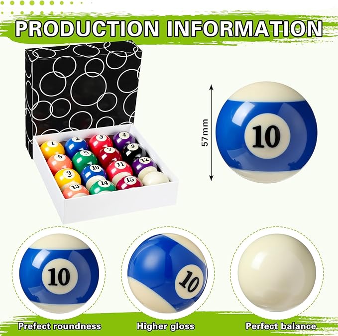 31 Pcs Billiard Accessory Kit Billiard Pool Table Balls with Triangle and Diamond Ball Holder Cue Chalks Pool Table Brush Set