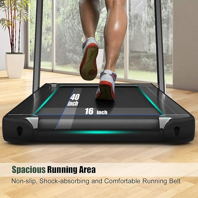 GYMAX Walking Pad, 2.25HP Dual Display Foldable Treadmill for Home with Remote/Smart App Control, Portable Compact Treadmill for Office Under Desk, Folding Running Machine for Small Spaces