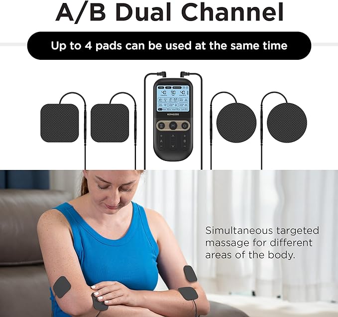 4 in 1 - D.I.Y & Tens Unit & EMS & Massage Muscle Stimulator, Dual Channel TENS Units Therapy Machine for Pain Relief, FDA Cleared Rechargeable Electronic Pulse Massager,with 12pcs Electrode Pads