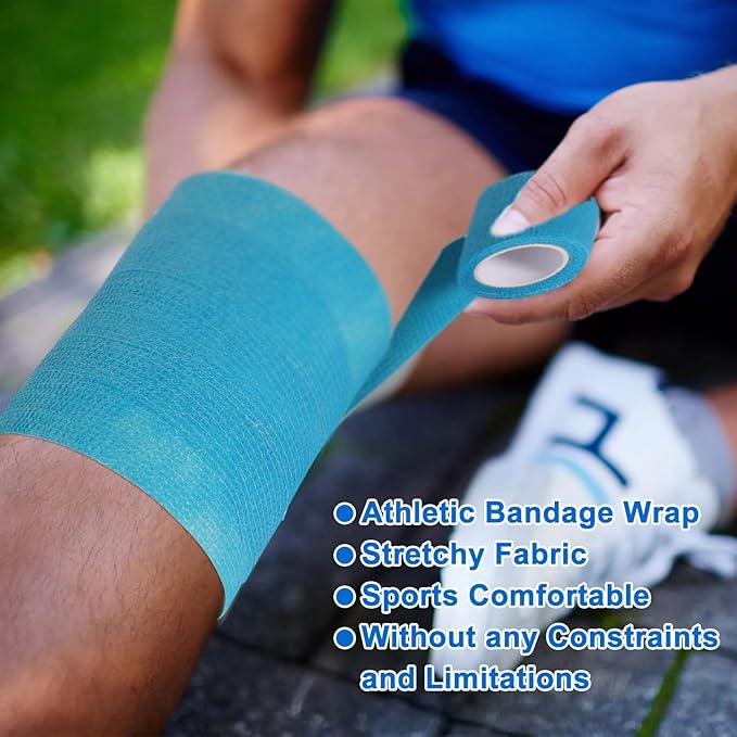 48 Pack Self Adhesive Bandage Wrap, 2” x 5 Yards Cohesive Medical Tape Elastic Grip Tape Black Sports Tape Athletic for Ankle, Wrist Sprains, Pet First Aid (Multi-Color)