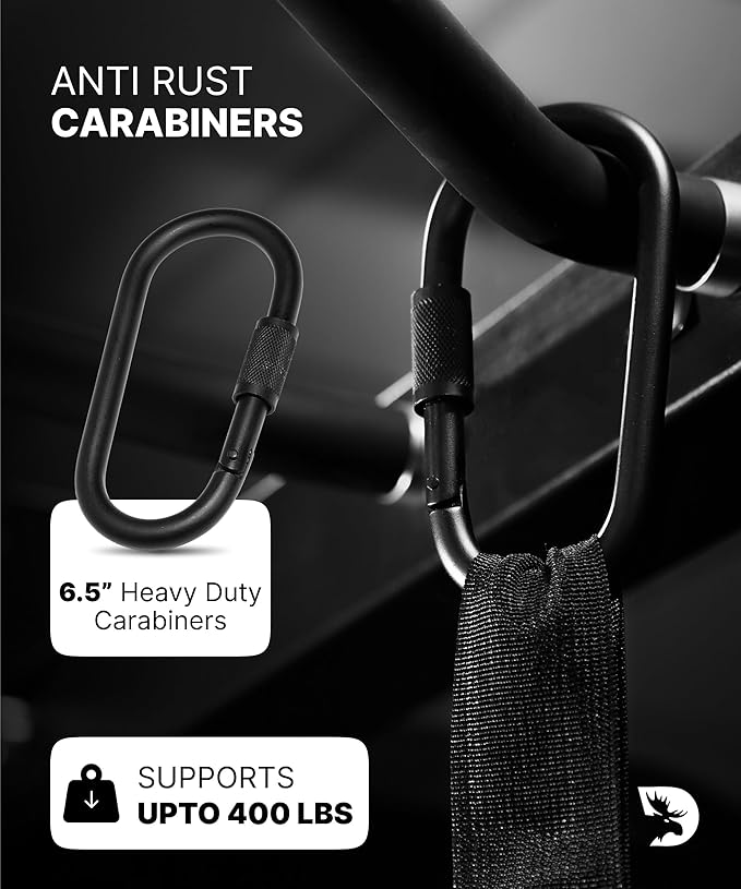 DMoose Fitness Hanging Ab Straps for Pull Up Bar & Core Strength Training - Soft Padded Exercise Straps for Ab Swing & Leg Raises, Hang Bar Strap with 2 Steel Carabiners - Abs Equipment for Home & Gym