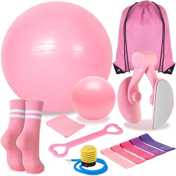 Pilates Kit for Home Workouts Women, Pilates Equipment with Pelvic Floor Exercise Devices, Figure 8 Resistance Band,Booty Bands, Large Yoga Ball for Pregnancy, Kegel Exercise, Physical Therapy