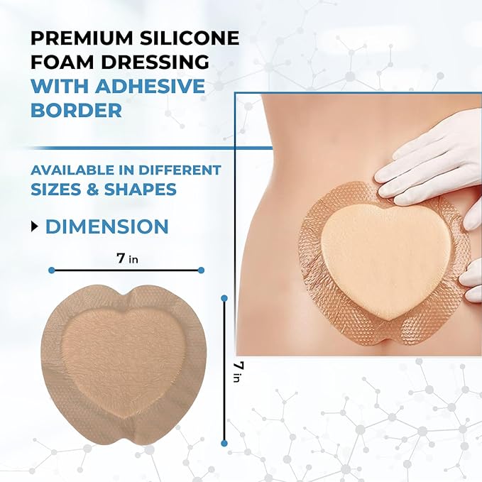 Hilom Silicone Foam Dressing 7x7 Inches with Adhesive Border (5 Pack) Waterproof Dressing | Moist to Heavily Draining Wounds Including Pressure Ulcer, Burns, or Lacerations | Latex Free