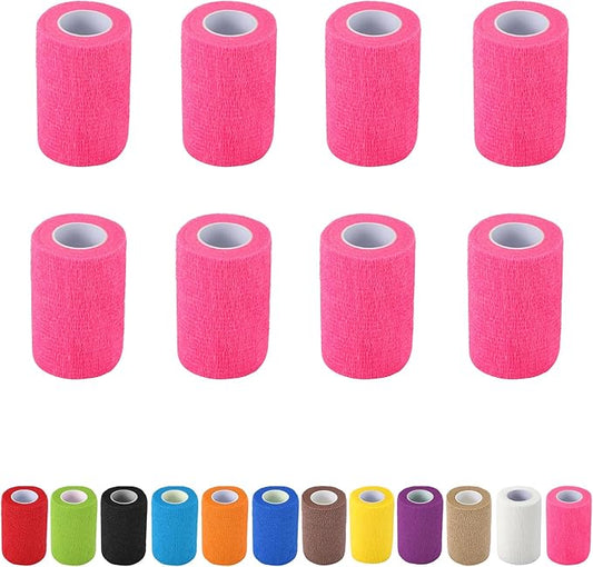 8 Pack Self Adhesive Bandage Wrap, 3 in x 5 Yards Non-Woven Self Adherent Cohesive Bandage, Vet Wrap Wound Tape for Thumb Finger Wrist Knee Ankle, Pink
