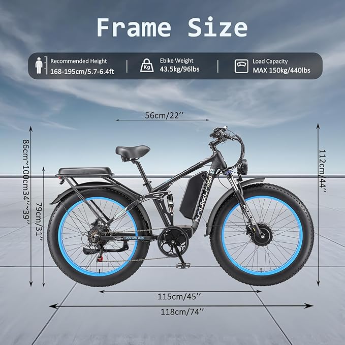 52V Electric Bike for Adults, 38MPH 26” Fat Tire Dirtbike 6000W Peak, AWD Ebike Dual Motor,26AH Removable Battery Fast Full Hydraulic Brake