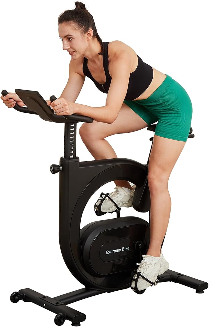 Stationary Bikes for Home,Electromagnetic Control Exercise Bike,Indoor Cycling Bike with Shuttle Smart Knob,Magnetic Resistance/Brake Pad, Low Noise with App, Upgraded Version Seat