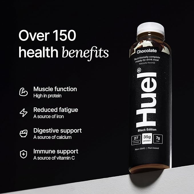 Huel Black Edition Ready-to-Drink, Chocolate Meal Replacement Drink, 35g High Protein, 27 Vitamins and Minerals, Vegan, Gluten Free, Plant Based, High Fiber, Low Sugar, 16.9 Fl Oz (12 Pack)