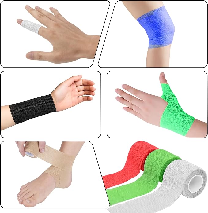 6 Pack 2 Inches Self Adhesive Bandage Wrap Breathable Cohesive Bandage Elastic Tape for Pets, Athletic, Sports, Wrist, Knee, Ankle(5 Yards Per Roll, White)