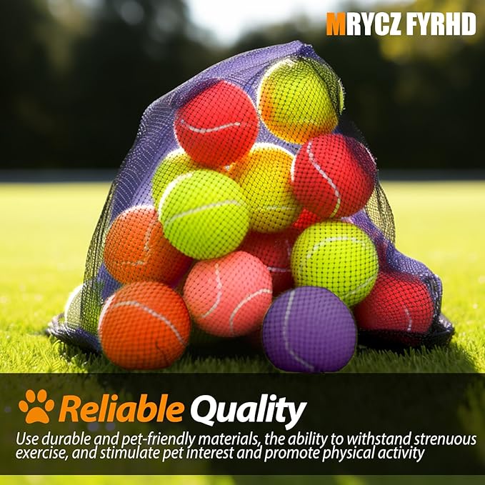 60 Pack Tennis Balls, Training Tennis Balls, Pet Dog Playing Balls, Practice Tennis Balls with Mesh Bag for Transport and Beginner Training