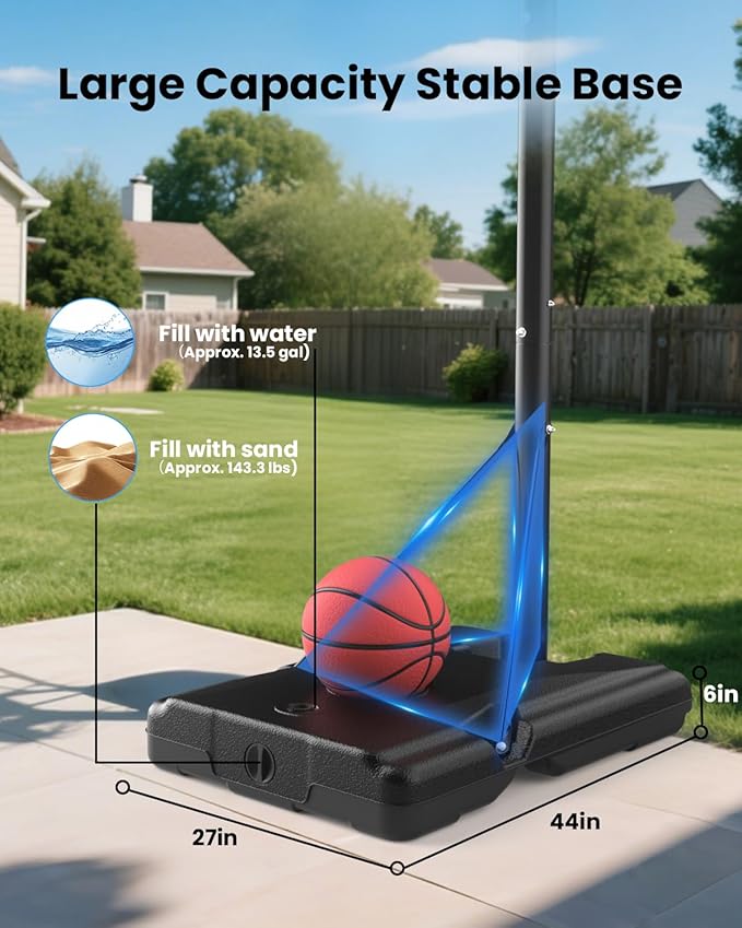 IGL Portable Basketball Hoop, 5.6-10FT Adjustable Basketball Goal System, 44 Inch Outdoor Basketball Hoop & Goals for Kids, Youth, and Adults in The Backyard, Driveway with PC Backboard