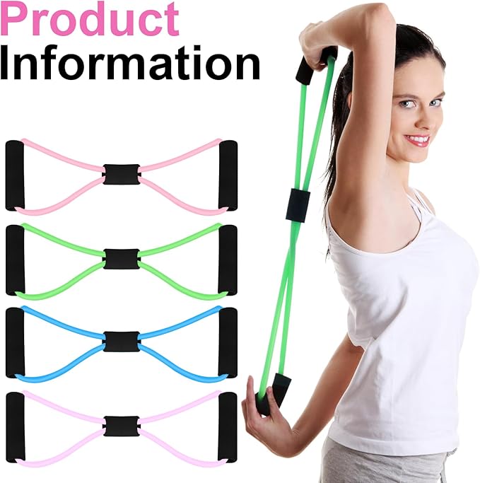 Figure 8 Shaped Resistance Bands -4-Pack Workout Bands with Handles Figure, 8 Exercise Bands for arm Shoulder Stretching, Leg Stretching, Yoga, Pilates, Home Gym Workout Equipment for Women Men
