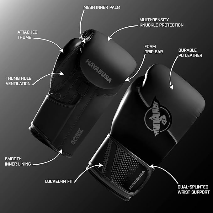 Hayabusa Sport Boxing Gloves for Men and Women – Dual-Splinted Wrist Support, Multi-Density Foam Padding, Contoured Fit – Ideal for Boxing, Kickboxing, and Muay Thai Training
