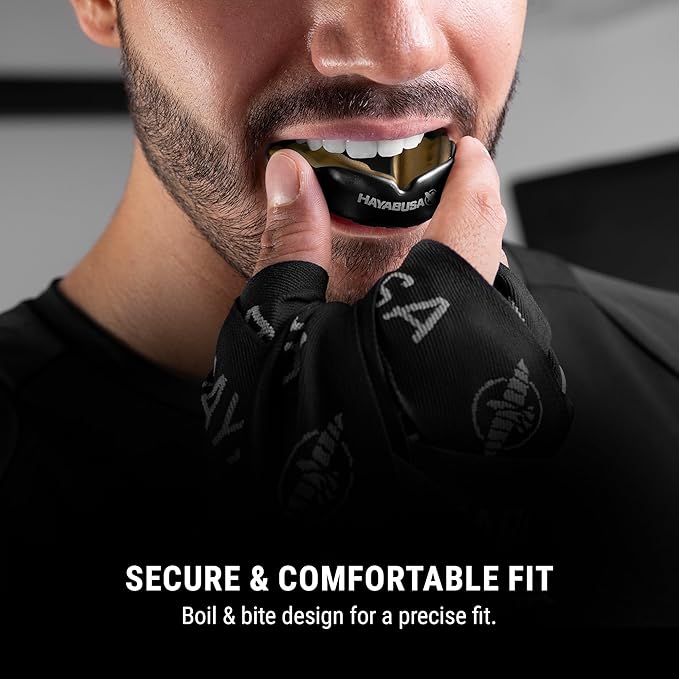 Hayabusa Combat Sports Mouth Guard Youth, Kids and Adult Sizes Comes with Case - Black/Gold, Adult