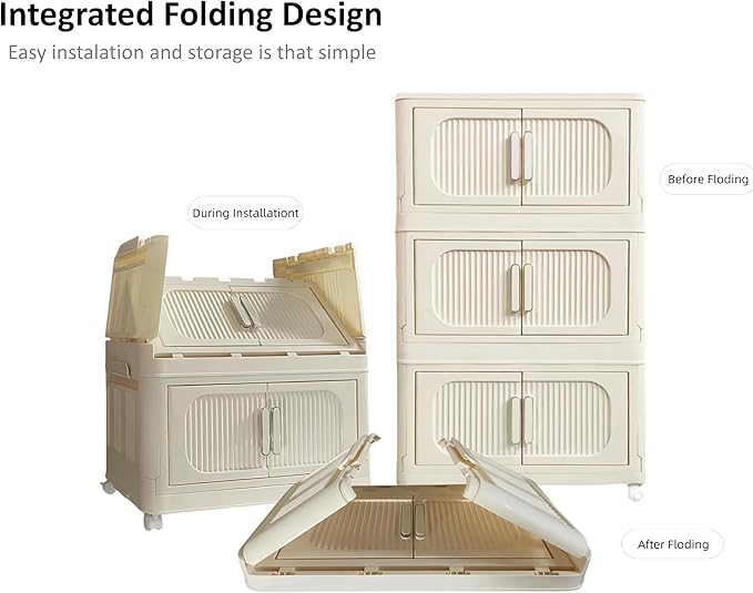 Holaki 117 QT Storage Bins with Lid, 3 Tier Collapsible Closet Organizers, Stackable Plastic Storage Bins Cabinet with Wheels and Magnetic Door, Opaque