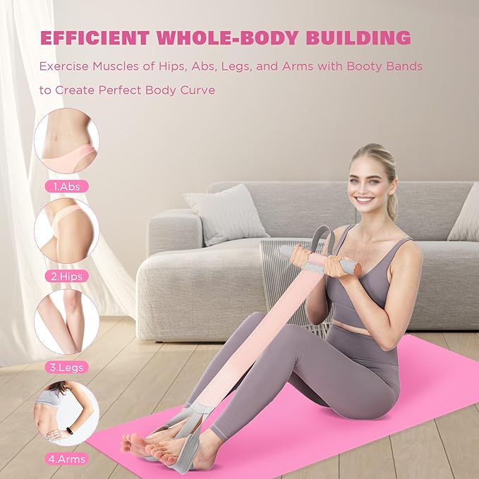 Fitness Resistance Band with Handles & Non-Slip Pedal, 150lb Fabric Exercise Bands, Yoga Starter Sets Sit Up Pull Rope for Full Body Strength Training, Stretch Band Workout Equipment