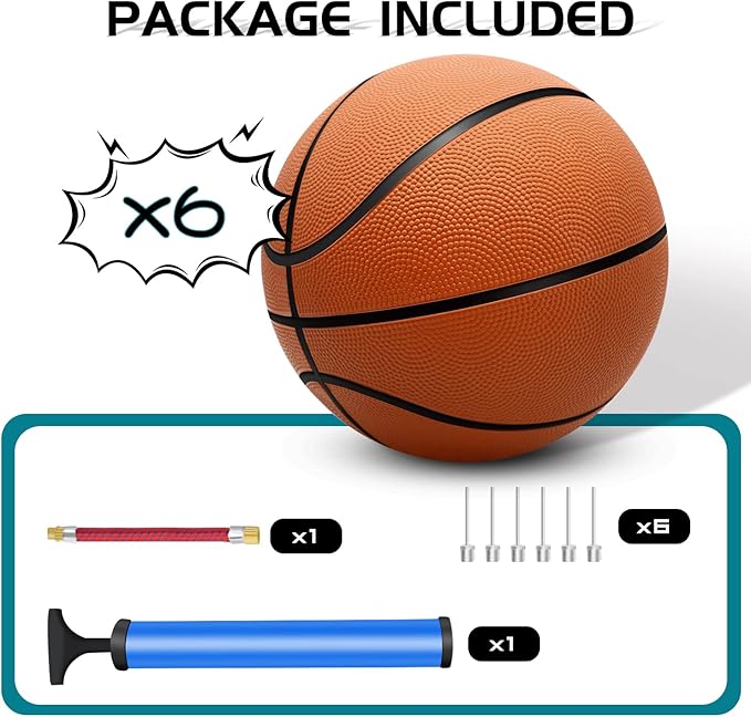 6 Pack 29.5" Official Size 7 Basketball Balls Inflatable with Pump for Men and Women for Outdoor, Indoor or Training, Mens Adult Basketball