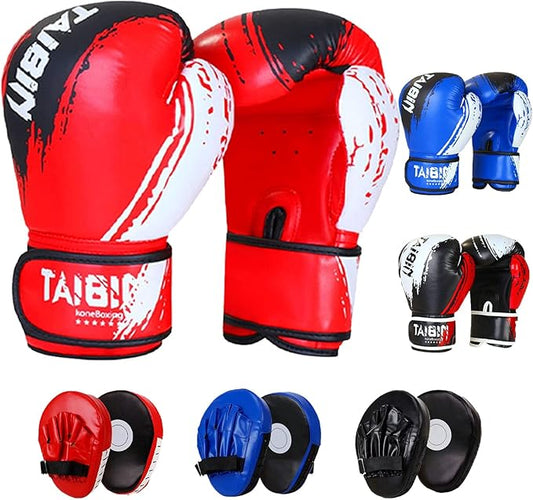 2-in-1 Boxing Gloves and Punching Mitts Set for Kids Youth,6 oz Kids Boxing Gloves and Boxing Pads,Boxing Training Equipment for Punching Bag,Kickboxing,Gift for Boys and Girls