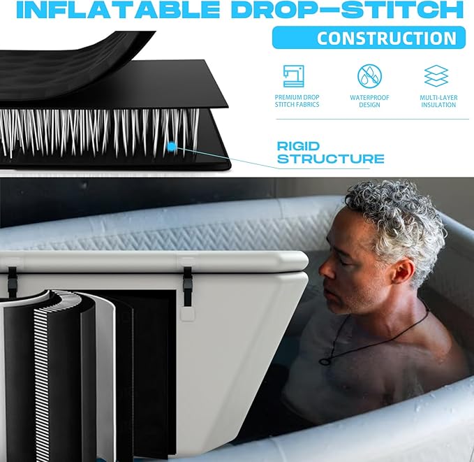 Inflatable Ice Bath Tub for Athletes, Slanted-Edge Cold Plunge Recovery Tub with Insulated Lid, EVA Groundsheet, Backpack, 120 Gallon Capacity, 61" x 31.5" x 24.8", Portable Durable Design