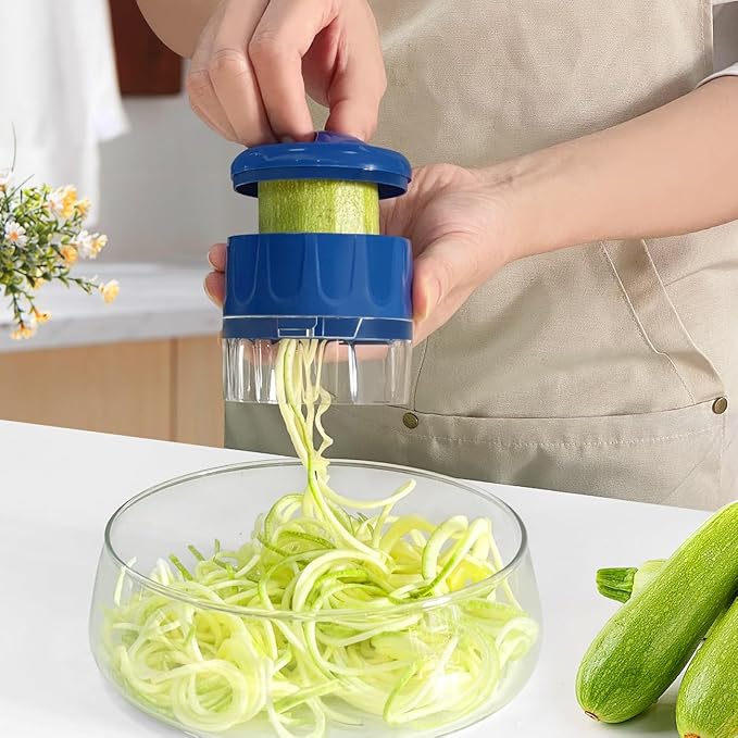 3 in 1 Vegetable Spiralizer Slicer, Adjustable Zucchini Carrot Noodle Maker, Cucumber Spiral Cutter, Easy to Use Kitchen Tool（Blue）