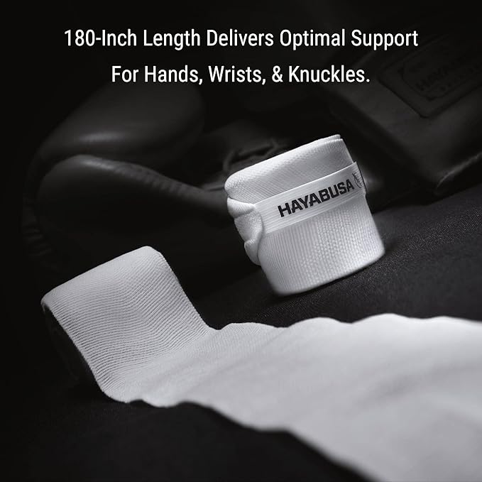 Hayabusa Gauze Boxing Hand Wraps for Men and Women Starter Thumb with Loop Hook & Loop Closure- White, 180 Inches
