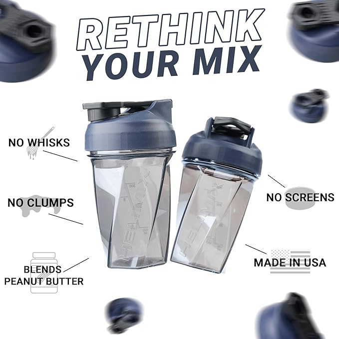 HELIMIX 1.5 Vortex Blender Shaker Bottle Holds Upto 20oz | No Blending Ball or Whisk | USA Made | Portable Pre Workout Whey Protein Drink Shaker Cup | Mixes Cocktails Smoothies Shakes | Top Rack Safe