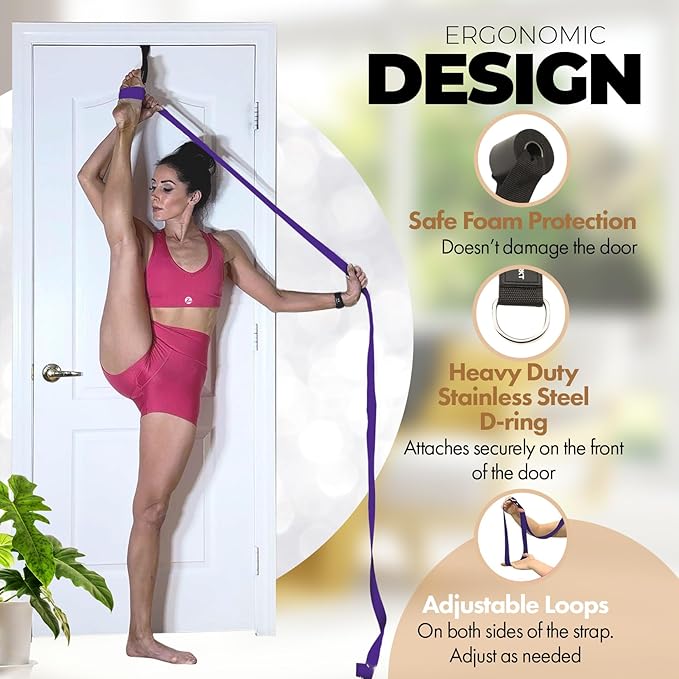 Pilates Stretching Strap with Door Anchor - Flexibility Equipment for Pilates Practitioners - Ideal for Improving Leg Flexibility, Core Stability, and Posture Alignment at Home