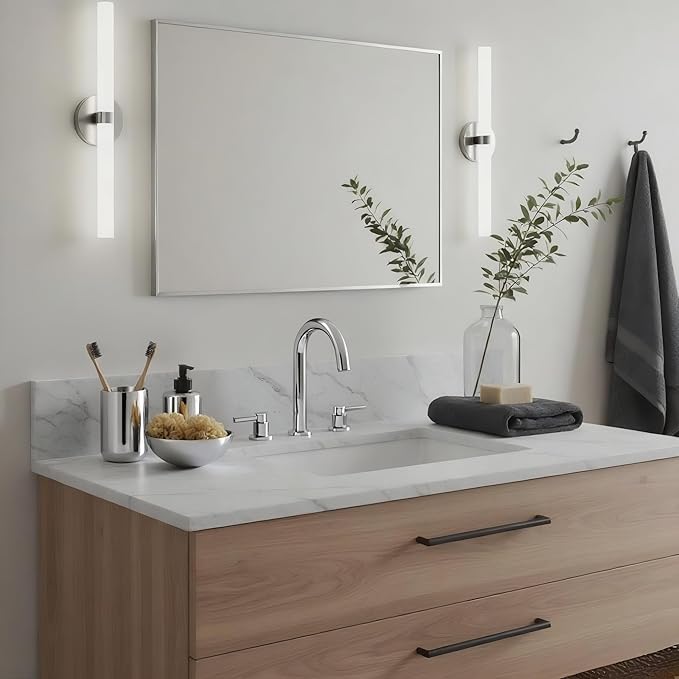 24x36 Inch Nickel Bathroom Mirror for Wall, Aluminum Frame Rectangle Rectangular Vanity Mirror, Modern Large for Bedroom, Living Room, Horizontal or Vertical