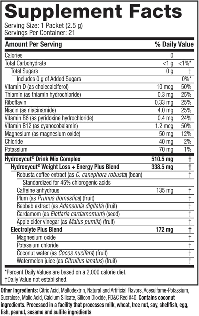 Hydroxycut Drink Mix, Wildberry Blast - 21 Travel-Size Packets, Pack of 2 - Zero Calories, Zero Sugar - Boost Metabolism, Burn Calories, Increase Energy - for Women & Men