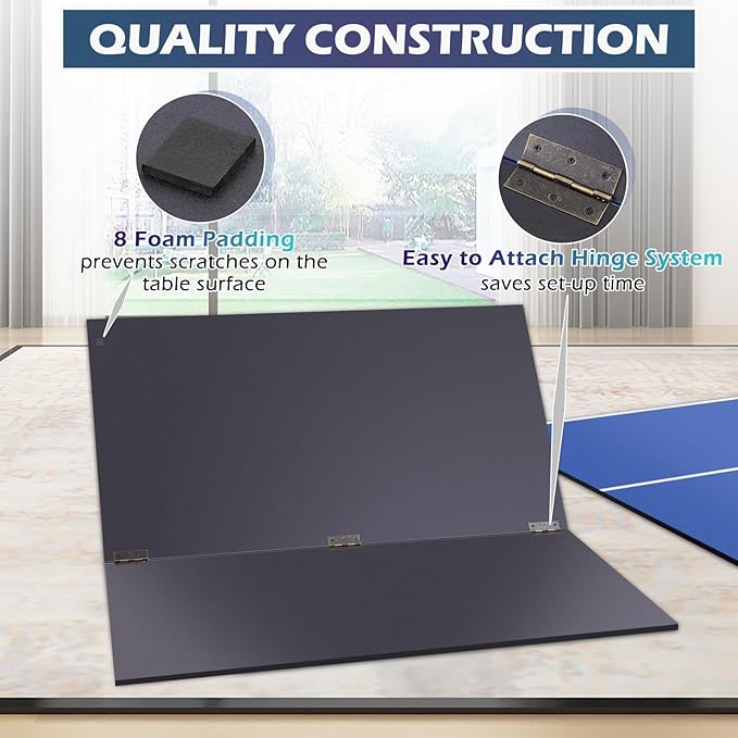 7FT Ping Pong Table Top with Net Set for Pool Table, Foldable Ping Pong Table Topper, Portable Table Tennis Conversion Top Includes Foam Padding for Protection, Easy Conversion
