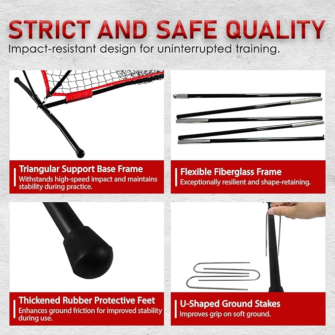 7x7 ft Baseball & Softball Practice Net with 9 Numbered Strike Zone | PRO Training Net for Hitting, Pitching & Batting | with Carry Bag, Bow Frame for All Ages & Skills