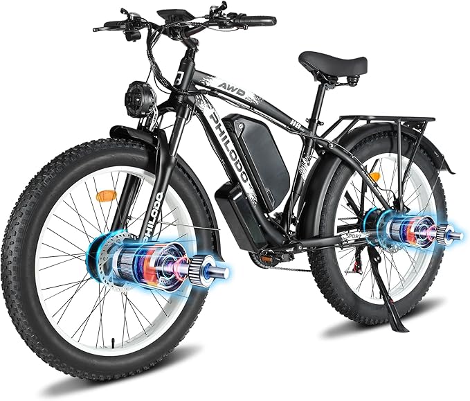 60V 26AH Battery Electric Bike,5000W Dual Motor Ebikes for Adults,Full Suspension Electric Bicycle,26x4 Fat Tires for All Terrain Dirt Bike,21-Speed Gear Electric Mountain Bike