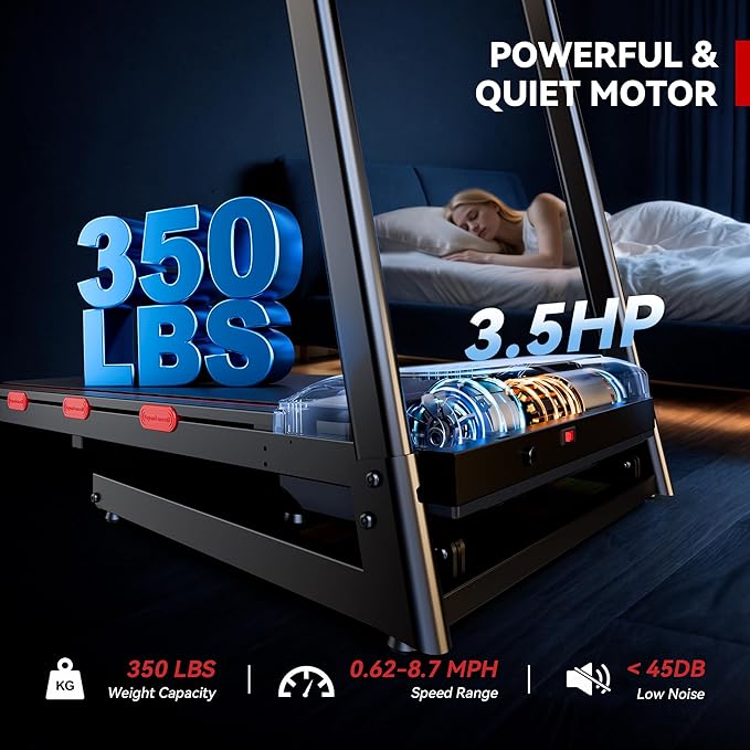 8.7MPH Incline Treadmill for Running and Walking, 3.5HP Quiet BLDC Treadmills for Home with Double Deck Technology, 350 lbs Weight Capacity, APP, Heart Rate