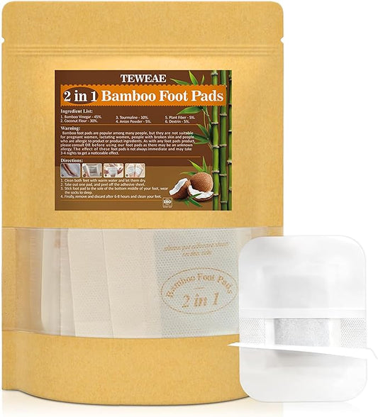 2 in 1 Foot Pads, 64 Pads Bamboo Vinegar Coconut Shell Powder Foot Pads with ''Stay in Place'' Bigger Adhesive Sheet