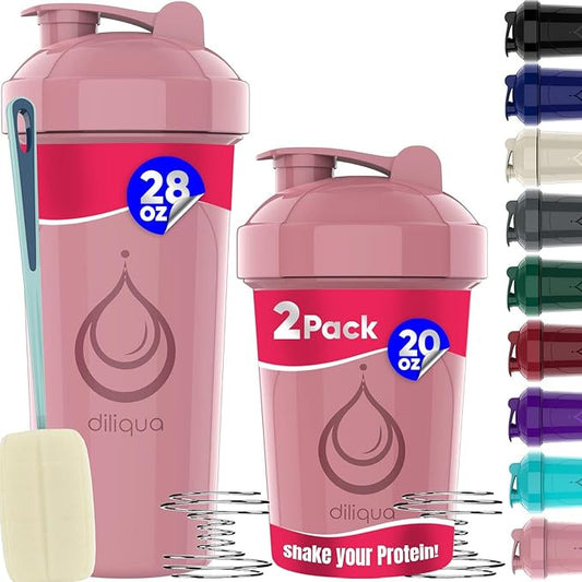 4 PACK, 28 oz & 20 oz Shaker Bottles for Protein Mixes | BPA-Free & Dishwasher Safe | Protein Shaker Bottle | Shaker Cups | Leakproof Blender Shaker Bottle Pack (28 & 24 oz Pink)