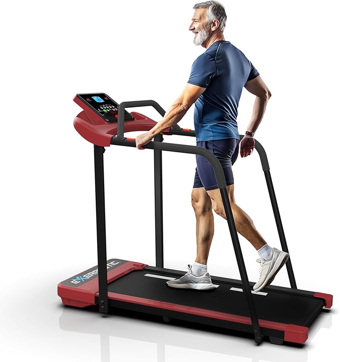 Senior Fitness Treadmill, 400 lb Capacity, Safe Design with Full-Length Rails, Low Step-Up Height, 0.2–4 MPH Motorized Walking Treadmill for Elderly, Recovery & Home Exercise
