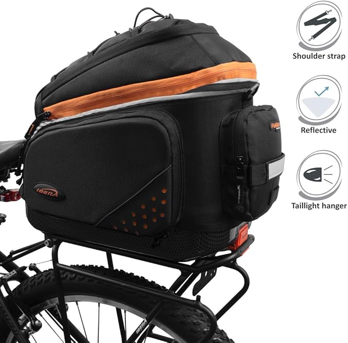 Ibera Bike Bag Expandable Commuter 17-23L - Clip-On Bike Rack Bag with Panniers & Strap - Hard Base, Reflective Trim & Taillight Ready - Ideal for Commuting & Touring - PAKRAK ONLY FOR IBERA RACKS