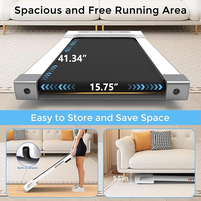 GOYOUTH Walking Pad Treadmill, Under Desk Treadmill for Home Office, Wide Belt Compact Treadmills 300 lbs Capacity, 2.25HP Shock-Absorbing Walking Jogging Running Machine Remote Included