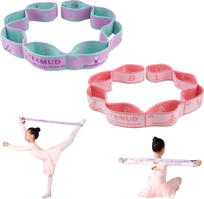 2 PCS Stretch Strap for Kids Dance Elastic Band for Children Gymnastics Stretching Strap Kids Stretching Bands Multi-Loop Adjustable Exercise Bands Stretching Resistance Ballet Bands -8 Loops