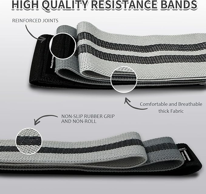 Wide Fabric Resistance Bands Set for Working Out, Non-Slip Exercise Booty Bands for Women & Men Leg and Glutes with Hair Ties and Tape Measure - for Home Gym Workout, Yoga, Pilates