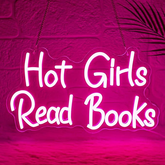 Hot Girls Read Books Neon Sign,Classroom Neon Sign,Pink LED Light Up Wall Sign for Classroom,Girls Bedroom,Dorm Room,Back to School Decor,College Gift,Cute Study Room Led Neon Light